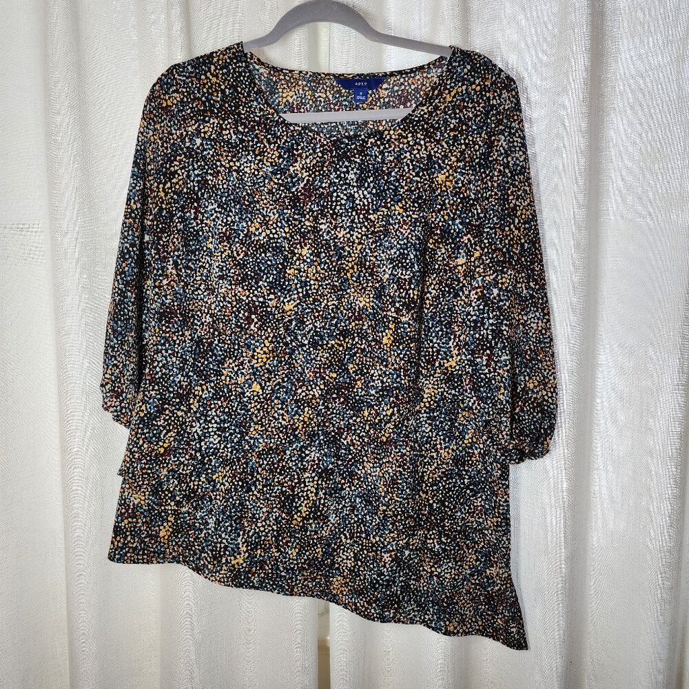 Dress shirt, Apt 9, med, crepe like fabric, multi color dot pattern